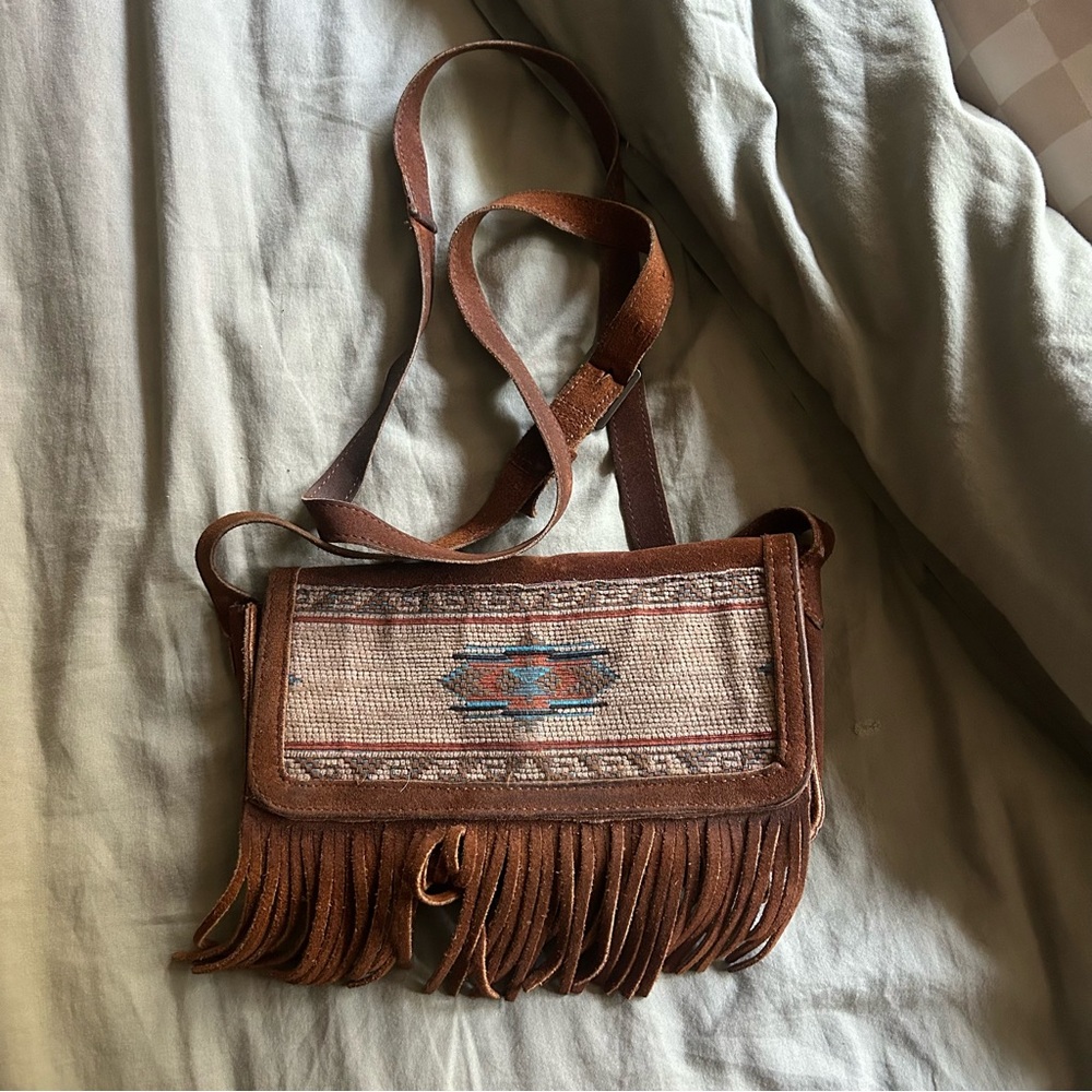 Minnetonka Tan and Brown Fringe Crossbody Bag